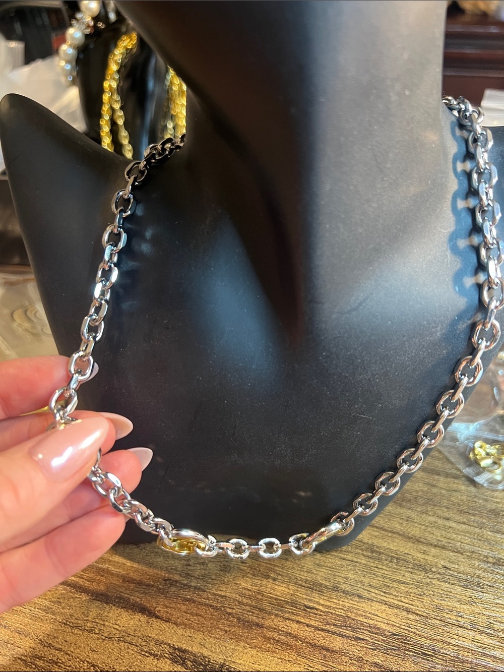 Silver with Gold Accents Link Necklace-Fashion Inspired/Upcycled